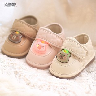 春秋新款婴幼儿童鞋卡通带灯皮面单鞋男童女宝宝学步鞋一岁叫叫鞋