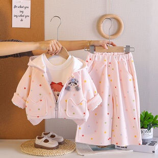 女童纯棉套装春季小女孩衣服洋气运动装女宝宝春装卫衣休闲三件套