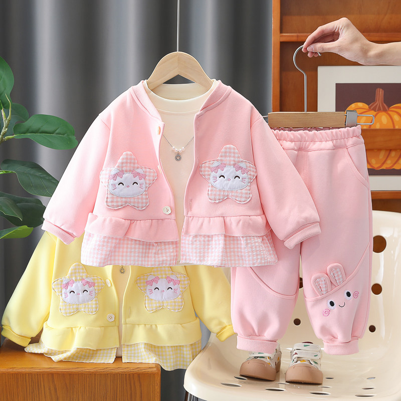女童春秋款衣服洋气女宝运动套装休闲小女孩外出服公主春装三件套