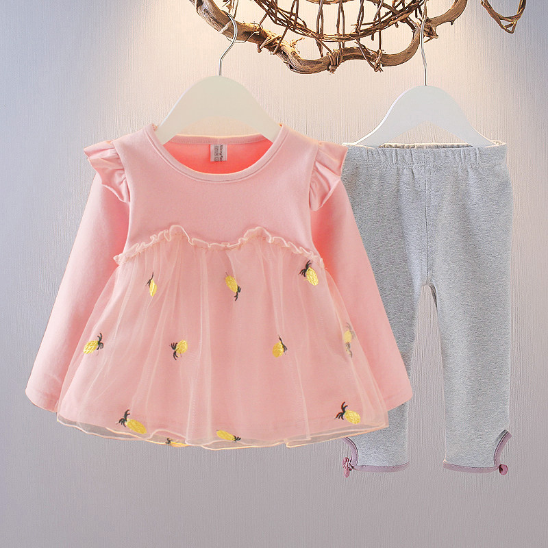 洋气婴儿童装0秋装1-3岁长袖套装时髦女宝宝秋天衣服公主裙两件套