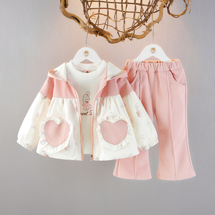 女童春季外套洋气婴儿上衣公主外出服女宝宝春装运动卫衣三件套装