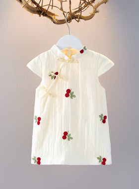 女童夏季旗袍裙洋气复古女宝宝汉服连衣裙新中式小女孩夏天小裙子