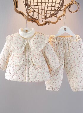 女宝宝加绒加厚棉服两件棉衣套装