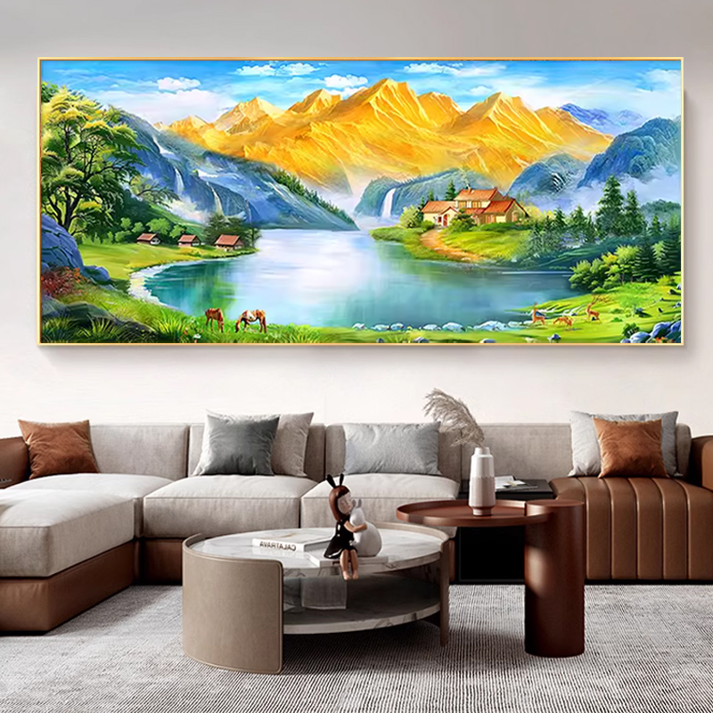 钻石绣2025新款聚宝盆山水钻石画客厅田园风景十字绣满钻招财点钻