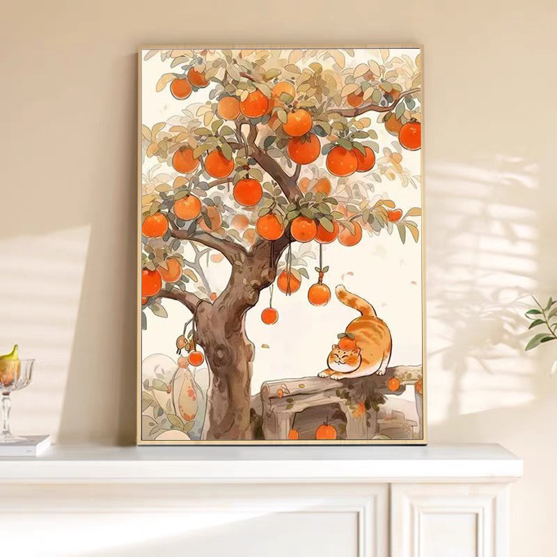 钻石绣2026新款客厅柿柿如意十字绣满钻治愈系可爱猫咪点钻小件画,居家布艺,钻石绣,淘宝优惠券,粉丝福利购,淘宝优惠卷