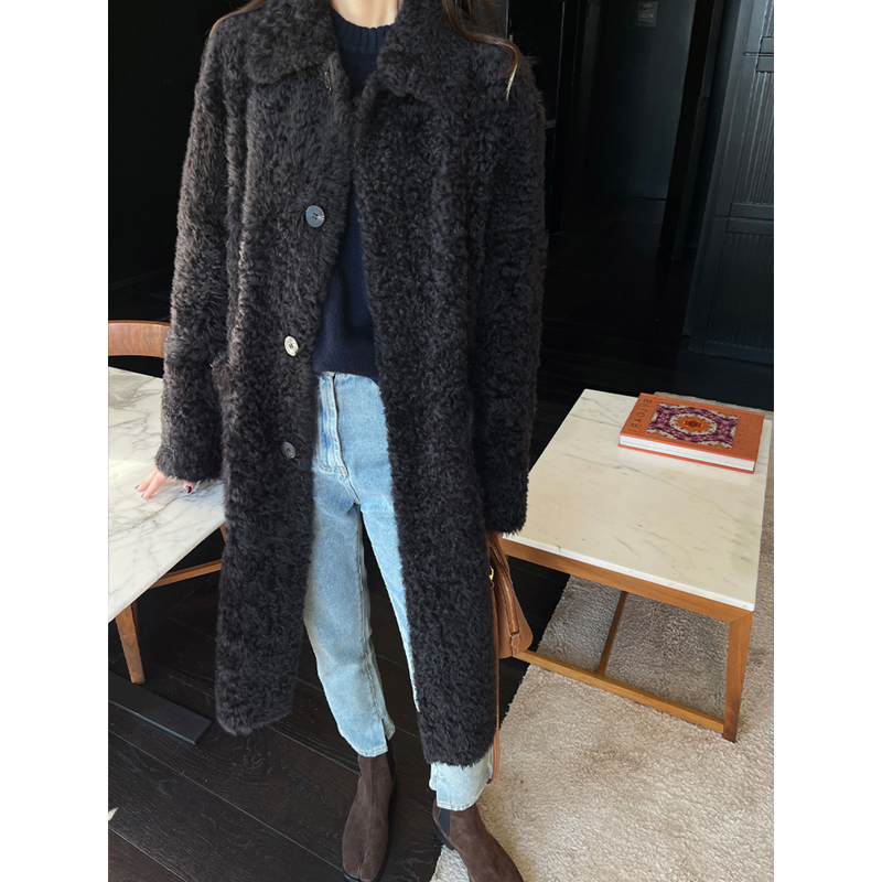 黑色羊羔毛外套女冬季新款