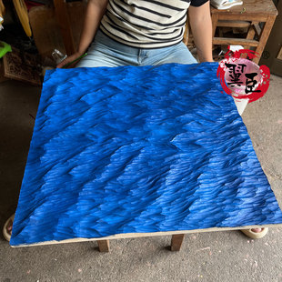 海浪实木雕刻蓝色主题玄关装饰挂画客厅墙壁风景卧室面艺术品