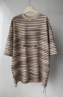 短袖 休闲男士 T恤潮牌情侣骷髅头条纹百搭半袖 衫 夏季 打底衫 宽松版