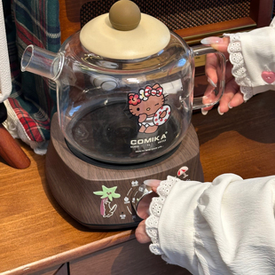 凯蒂猫养生壶套装 玻璃加热双炉底座多功能煮茶水壶实用生日礼物