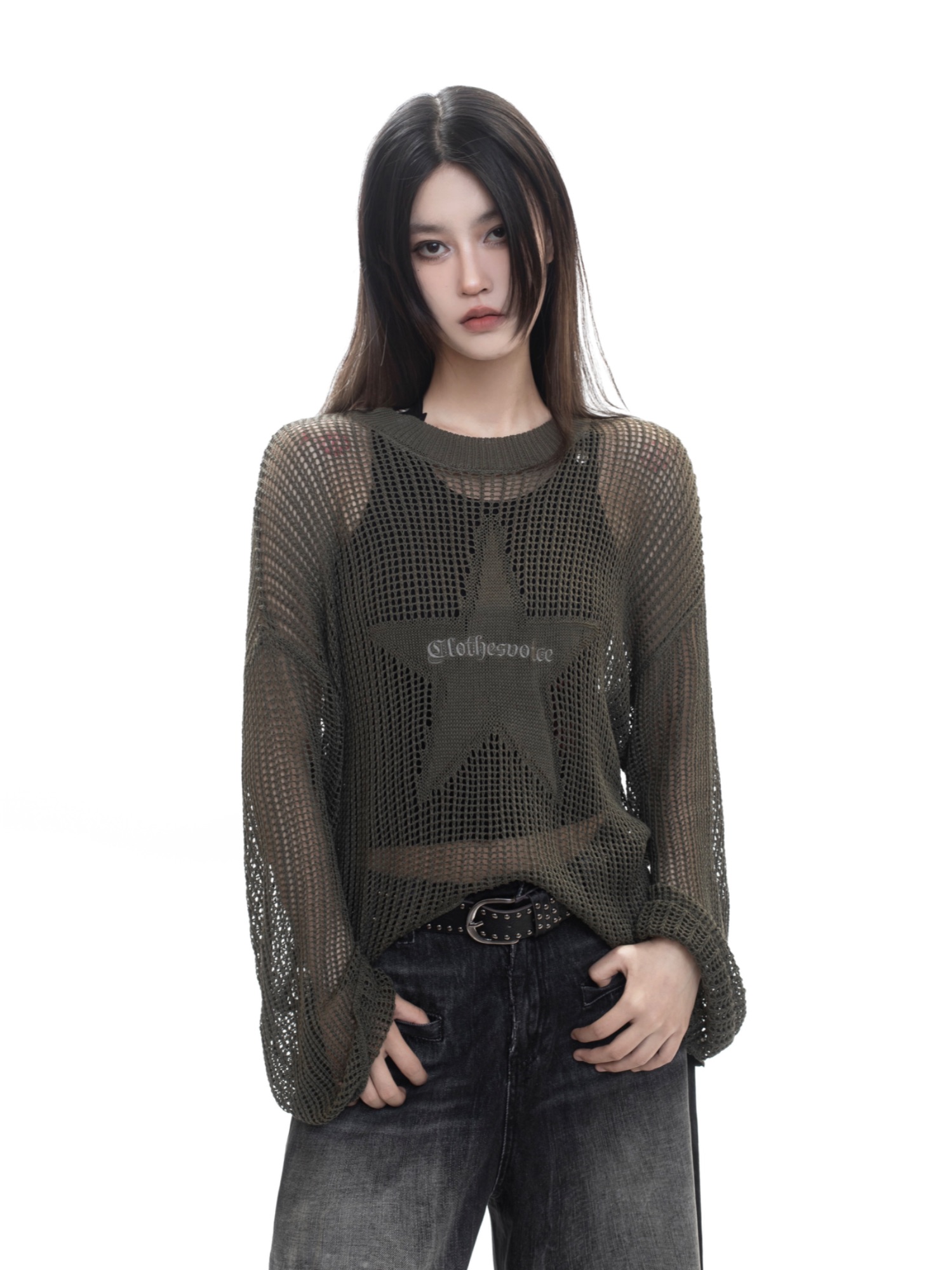 刺绣星星镂空慵懒上衣长袖毛衣