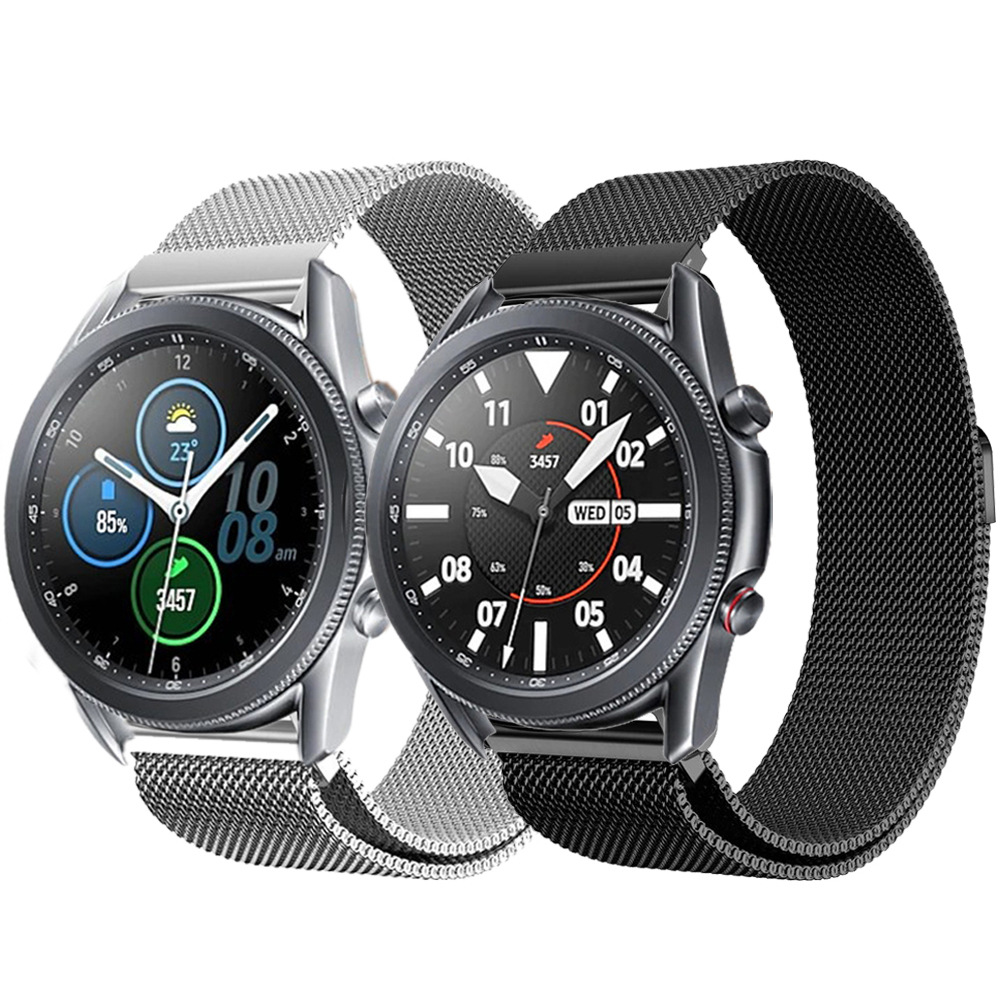 18/20/22mm米兰尼斯表带适用华为三星手表不锈钢磁吸平头金属表带