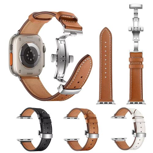 适用苹果手表iwatchS9真皮蝴蝶扣