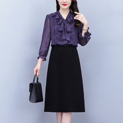 香云纱假两件真丝长袖连衣裙女2025秋季新款妈妈轻奢收腰显瘦裙子