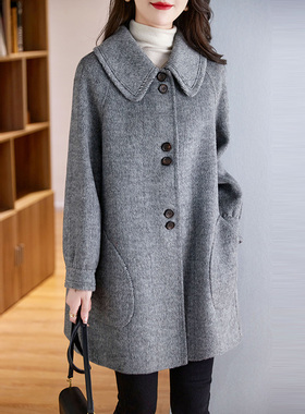 灰色双面绒大衣女中长2025冬新款品牌高端羊毛呢子外套宽松高级感