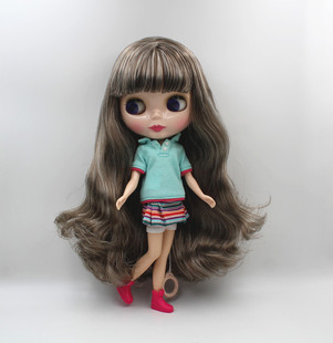 Blythe小布娃娃奶白混合刘海长卷发7关节素体塑料化妆娃娃送衣服