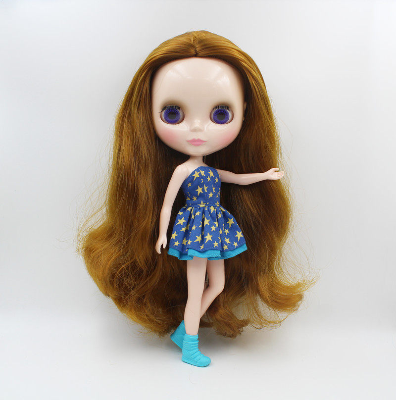 blythe小布娃娃驼色刘海中分长卷发7关节素体塑料化妆娃娃送衣服