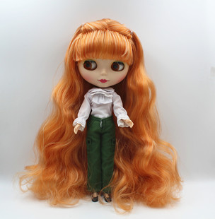 Blythe小布娃娃杏红双色刘海超长卷发磨砂脸7关节塑料娃娃送衣服