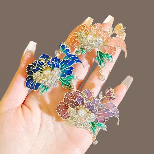 中国风珐琅牡丹花胸针