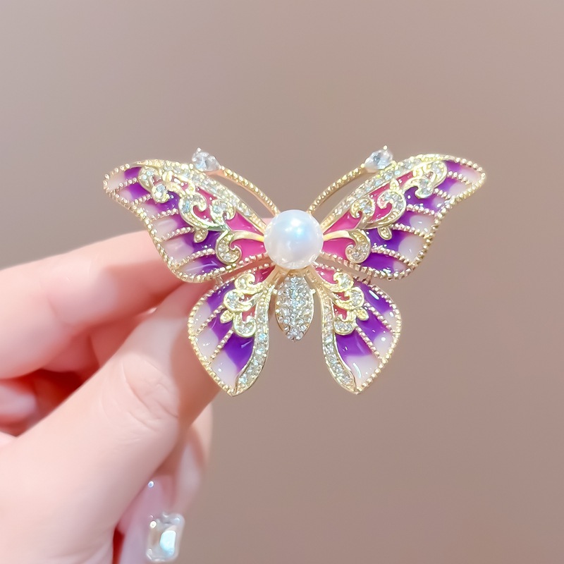 高級感琺瑯蝴蝶胸針珍珠