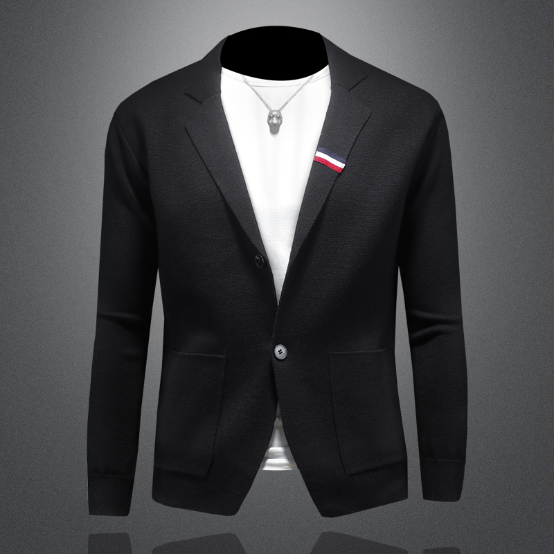 2025秋季新款高级感针织开衫毛衣男西装领翻领长袖针织衫男潮秀禾