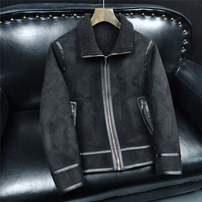 欧货高端冬季男士皮毛一体颗粒绒保暖翻领鹿皮绒外套潮牌加厚上衣