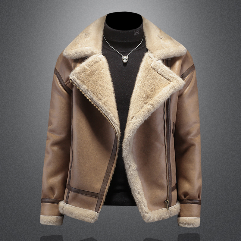 大毛领潮牌棉服百搭保暖上衣加绒欧洲站时尚男士翻领皮毛一体外套