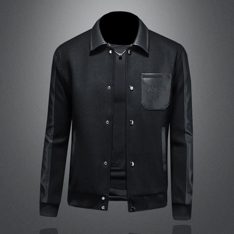 大牌风2025秋季新款呢料拼接棒球领休闲夹克男帅气修身大码轻奢潮,男装,牛仔外套,淘宝优惠券,粉丝福利购,淘宝优惠卷
