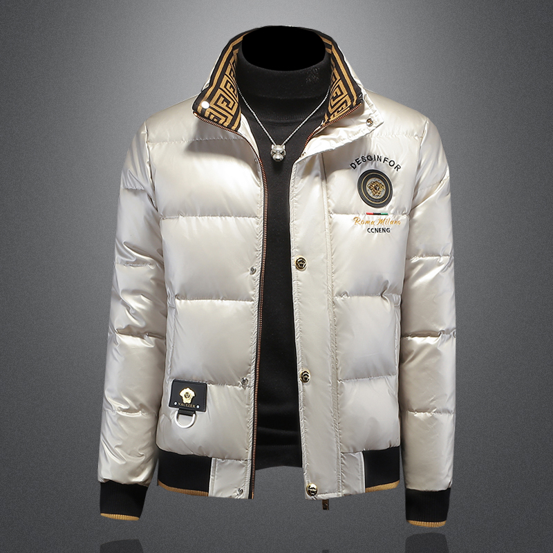 高端潮牌羽绒服男冬季立领加厚重工刺绣立领高级感白鸭绒保暖外套