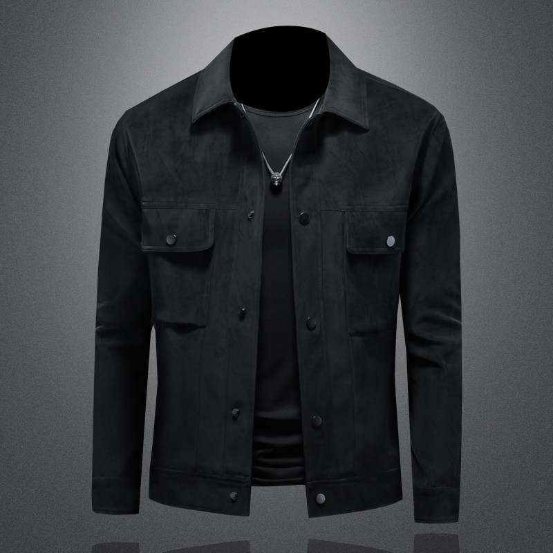 2025春季新款个性帅气翻领夹克男皮衣外套鹿皮绒修身简约时尚上衣