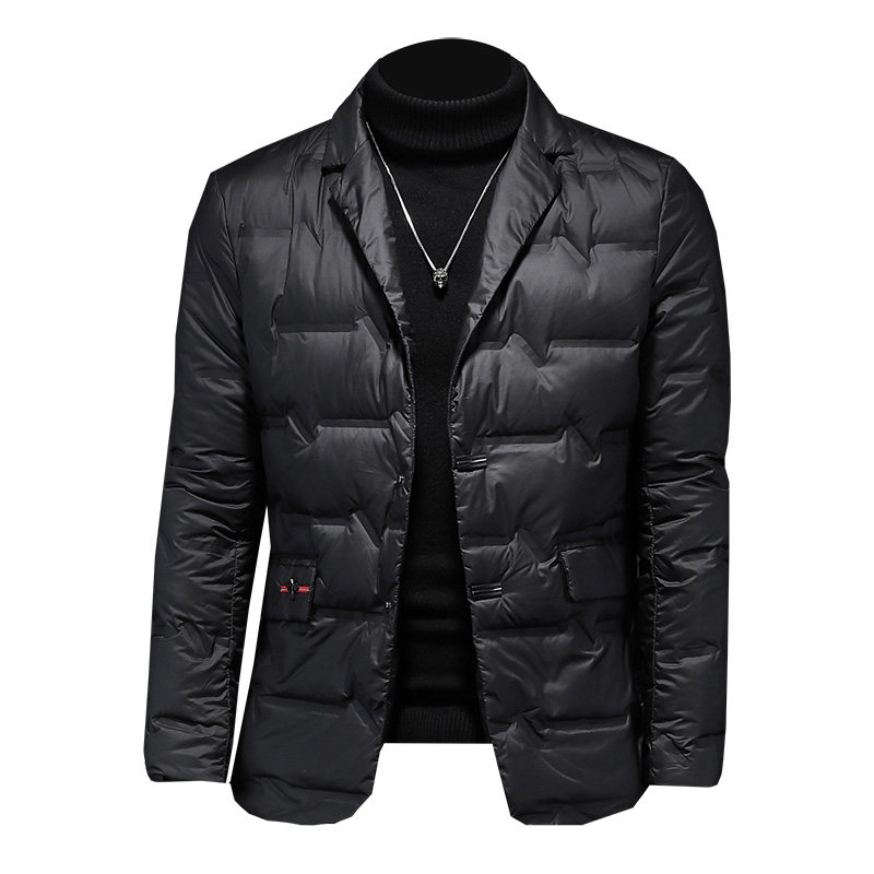 冬季西装领男士羽绒服加厚保暖青年修身大码外套上衣亮面个性新款