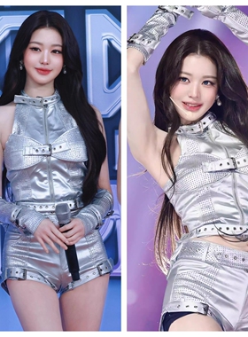 新款IVE女团张元英同款KPOP打歌服银色套装舞蹈爵士领舞演出服