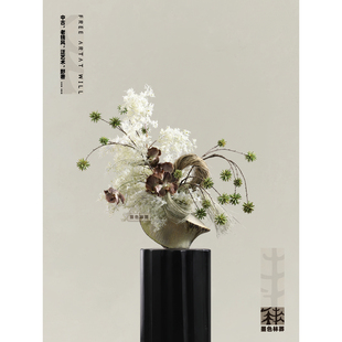 墨色林莽 样板间复古侘寂风玄关斗柜电视柜 陶瓷插花花艺桌面摆件