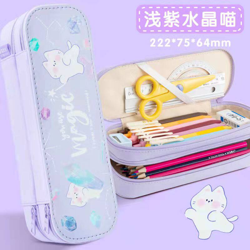 남성과 여성 초등 및 중등 학생을위한 CHENGUANG 연필 가방 대용량 다기능 단순 더블 레이어 캔버스 가방 편지지 2 레이어 연필 상자