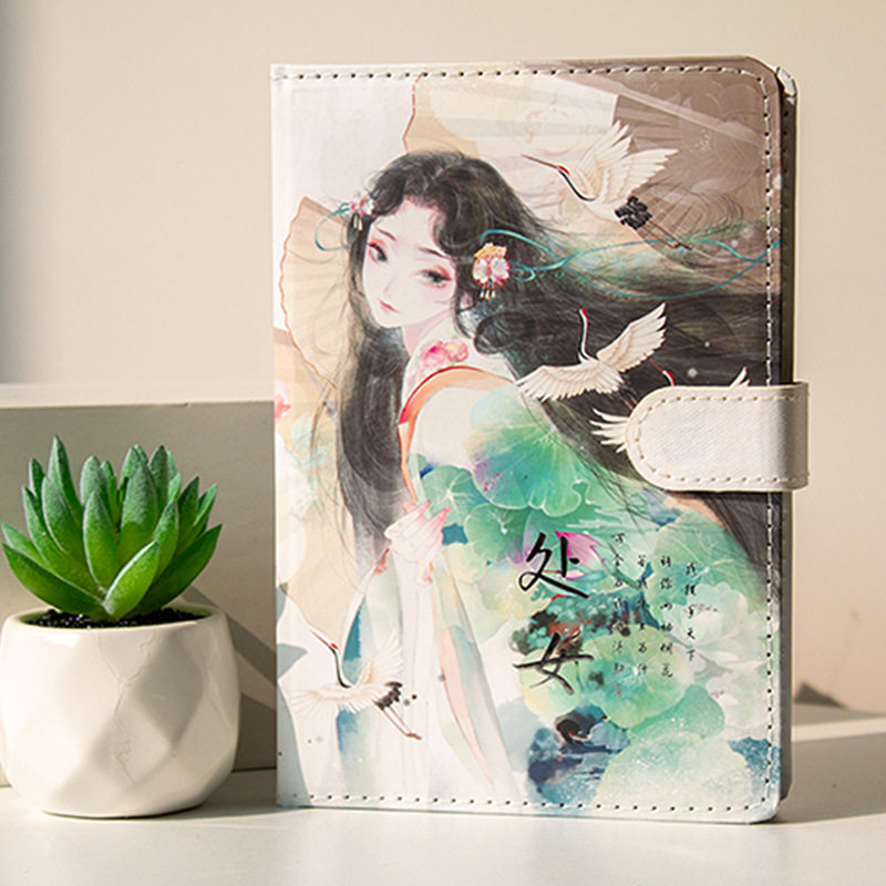 A5INS 걸리 하트 PU 가죽 풀 컬러 페이지 복고풍 중국어 고대 스타일 12 별자리 자기 버클 핸드 원장 노트