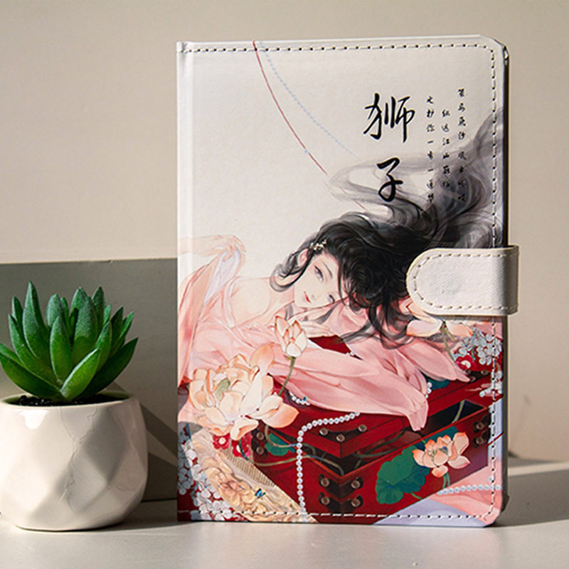 A5INS 걸리 하트 PU 가죽 풀 컬러 페이지 복고풍 중국어 고대 스타일 12 별자리 자기 버클 핸드 원장 노트