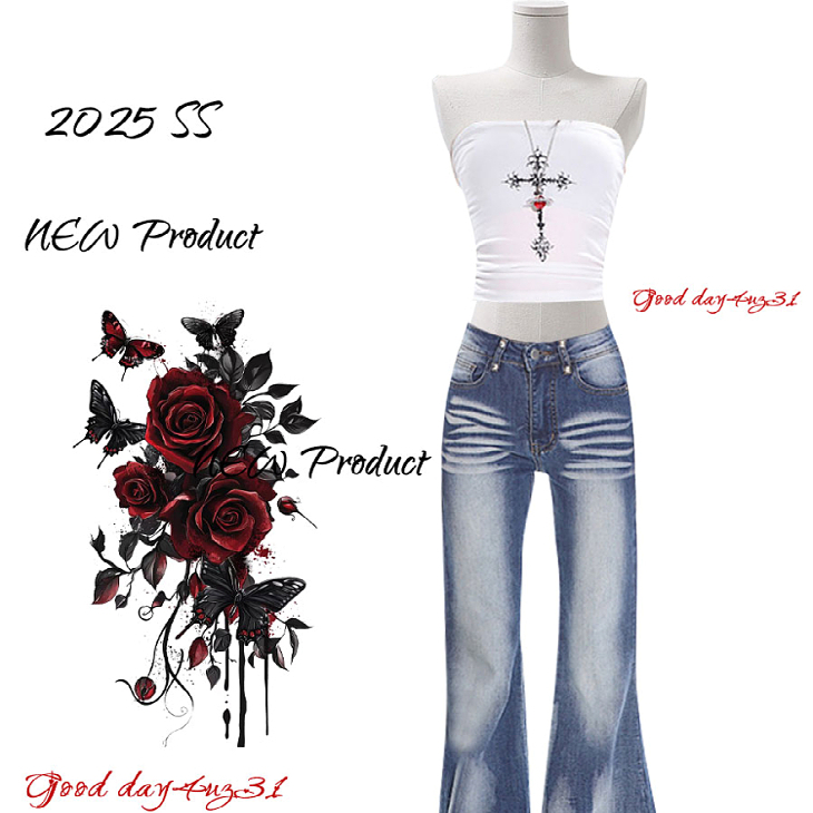 大码美式复古水洗微喇牛仔裤