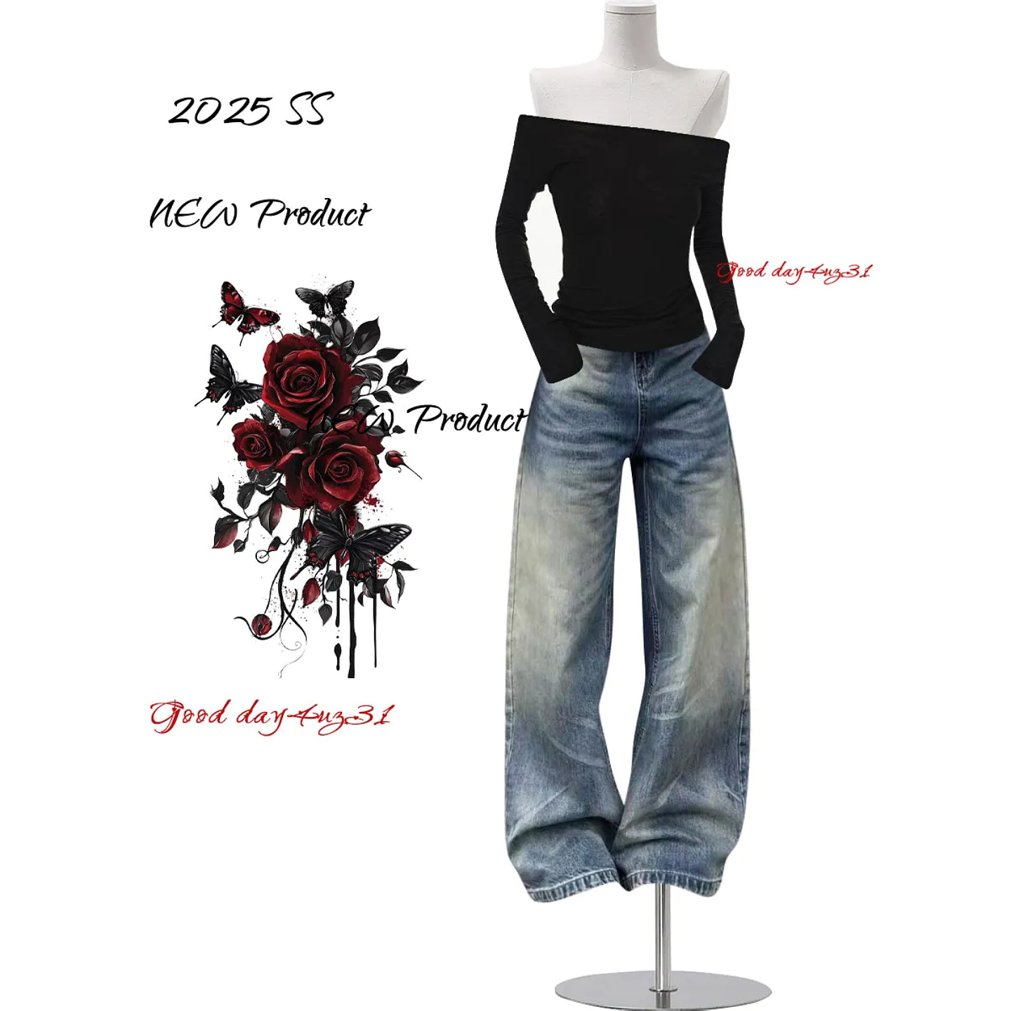 复古水洗做旧猫须设计牛仔裤女