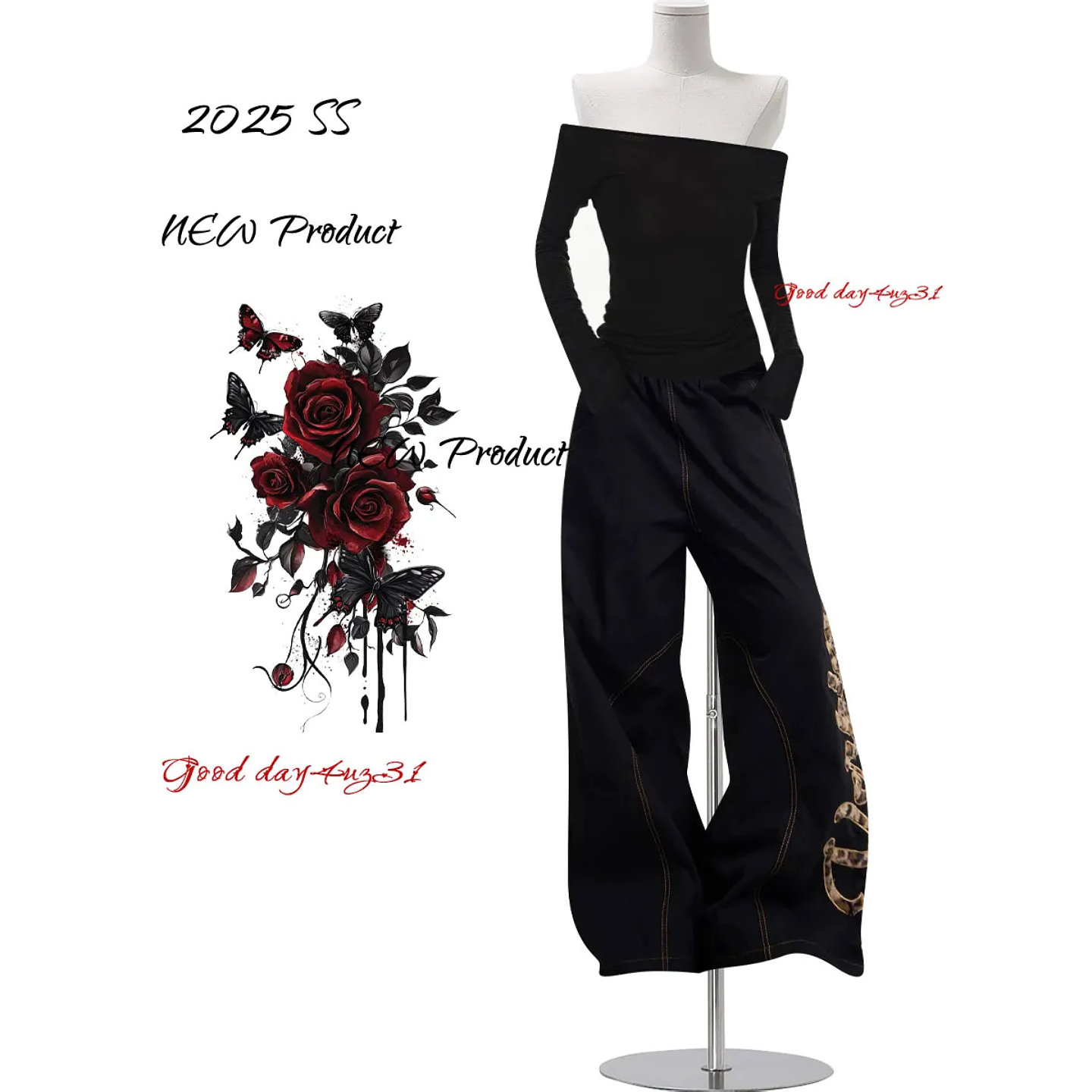 大码美式复古豹纹拼接牛仔裤女