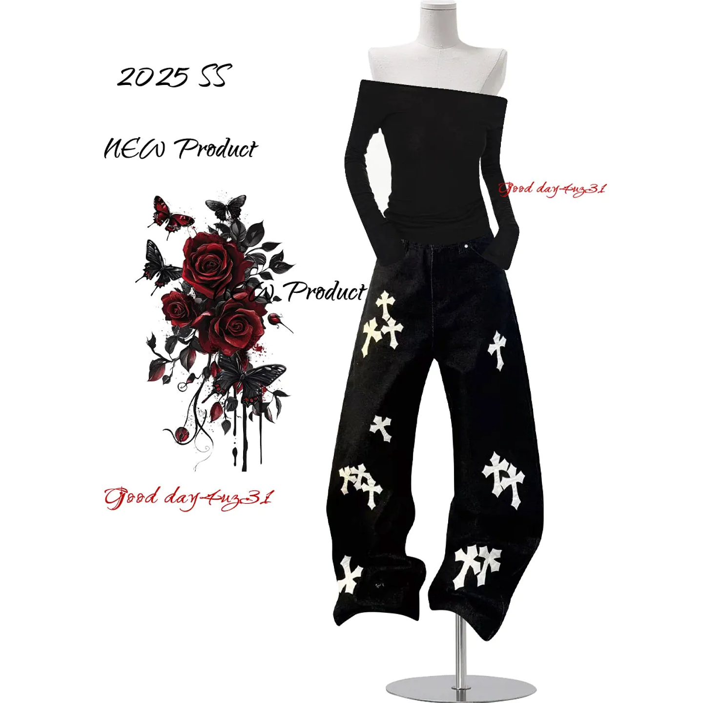 水洗十字架设计牛仔裤女秋季