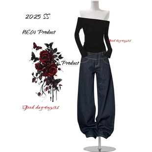 美式 街头宽松显瘦阔腿长裤 复古解构拼接牛仔裤 新款 潮 女秋冬季 大码