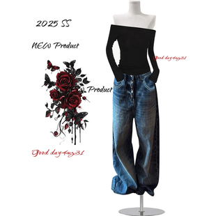 美式 街头宽松休闲长裤 复古水洗排扣设计感牛仔裤 新款 女秋冬季 大码