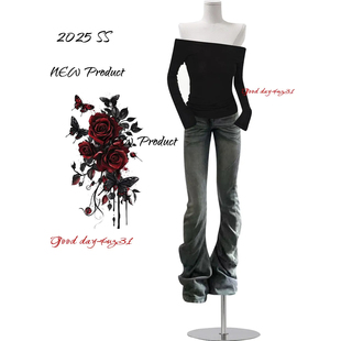 女秋季 复古做旧微喇牛仔裤 新款 街头修身 潮 大码 设计感喇叭长裤 美式