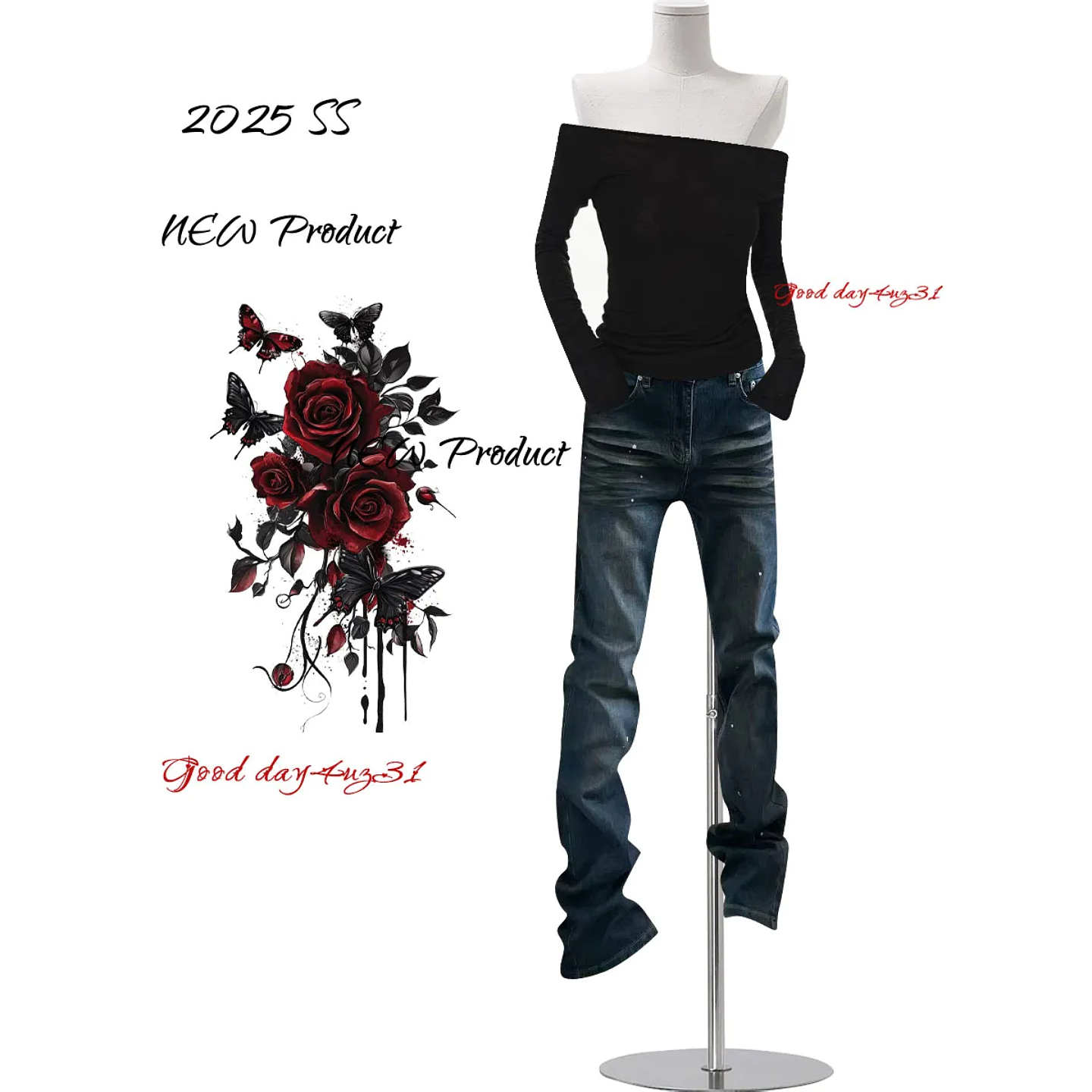 大码美式复古水洗泼墨牛仔裤