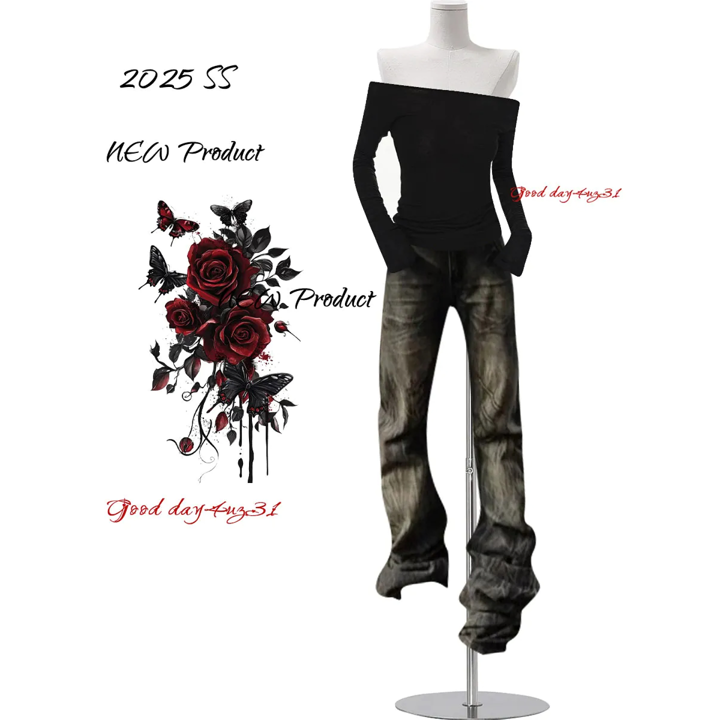 大码美式复古做旧脏低腰牛仔裤