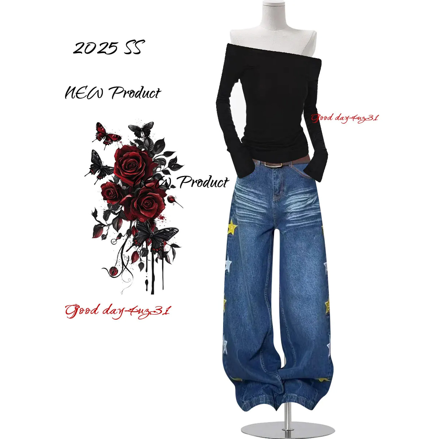 大码美式复古星星印花牛仔裤女春季新款街头猫须磨白设计阔腿长裤,女装/女士精品,大码裤装,淘宝优惠券,粉丝福利购,淘宝优惠卷