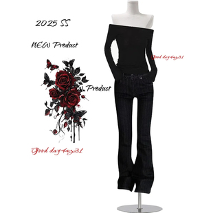 美式 街头显瘦喇叭长裤 复古细线条纹微喇牛仔裤 新款 潮 女秋冬季 大码