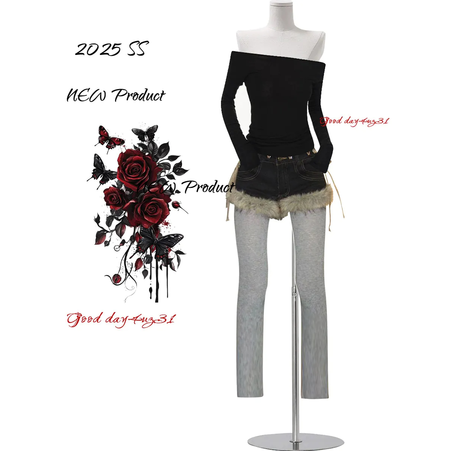 大码美式复古毛绒拼接牛仔短裤