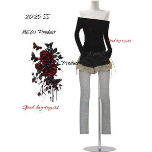 街头辣妹性感绑带热裤 大码 女2025新款 复古毛绒拼接牛仔短裤 子 美式