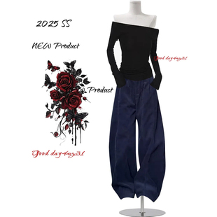 美式 街头褶皱设计显瘦长裤 复古水洗灯芯绒阔腿裤 新款 女秋冬季 大码