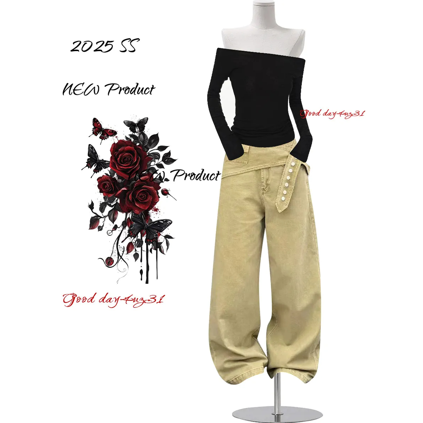 大码美式复古卡其色牛仔裤女